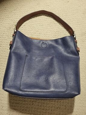 Joy Susan Navy Leather Hobo Bag with Brown Strap